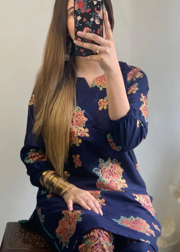 Ayzel (Navy blue) 2pc-Printed- Haveli