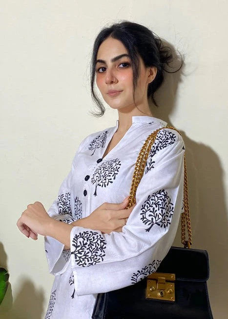 Tree (White) 2PC-Printed-Haveli
