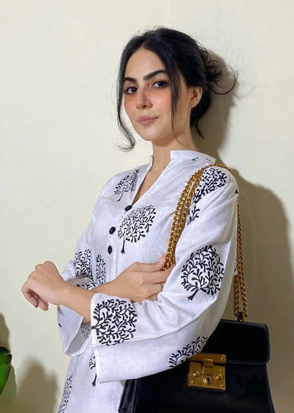 Tree (White) 2PC-Printed-Haveli