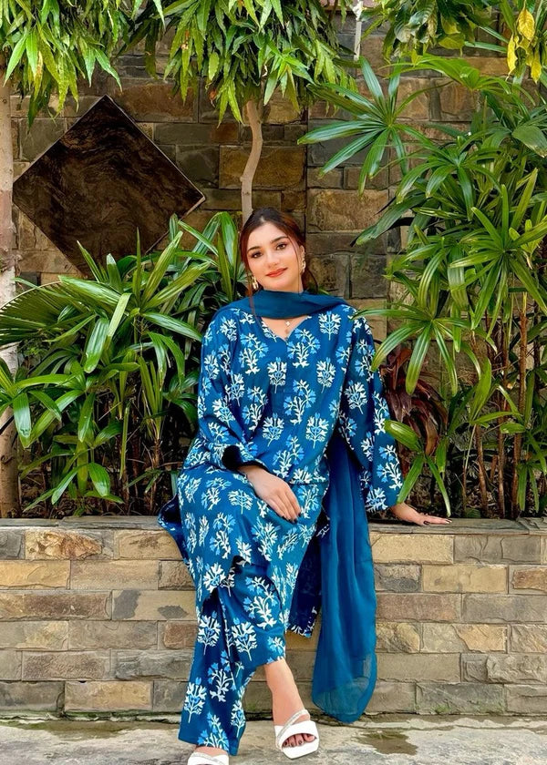 Iris (Teal) 2PC-Printed-Haveli