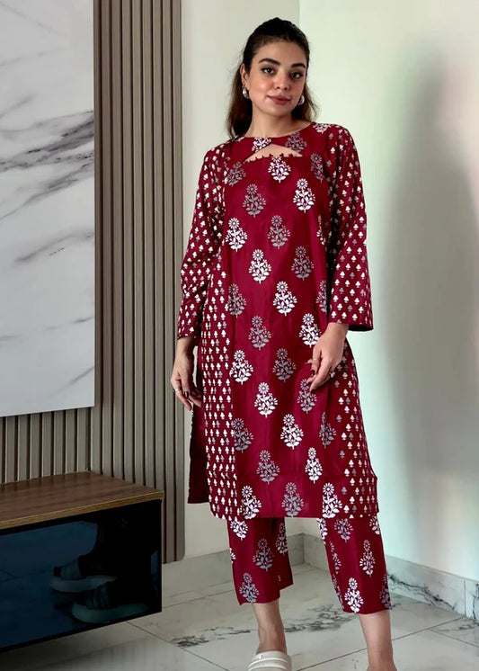 Ace (maroon) 2PC-Printed-Haveli