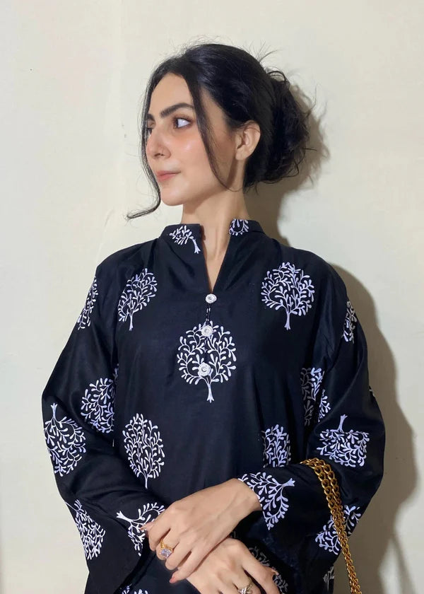 Tree (Black) 2PC-Printed-Haveli