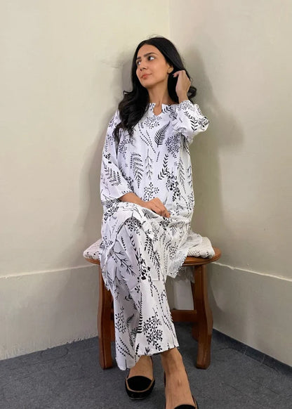 Leave (white) 2PC-Printed-Haveli