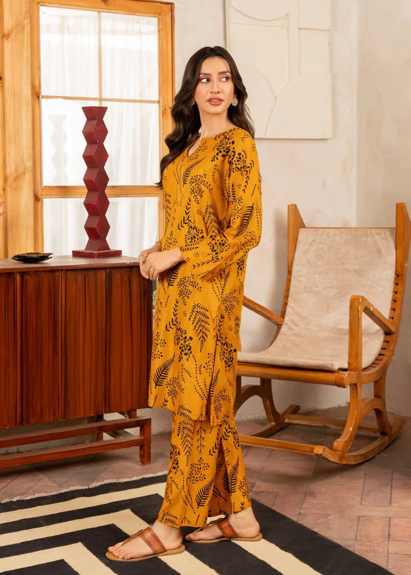 Leave (mustard ) 2PC-Printed-Haveli