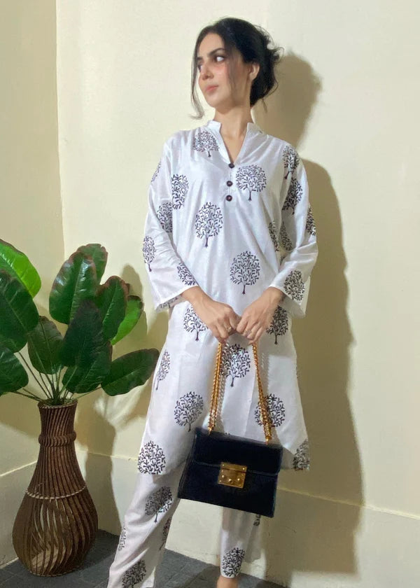 Tree (White) 2PC-Printed-Haveli