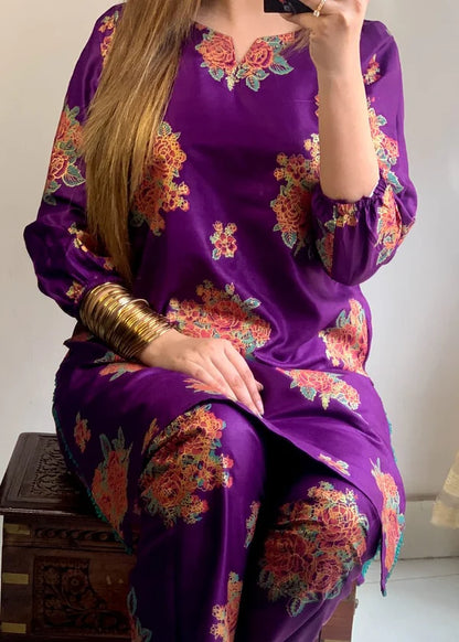 Ayzel (Purple ) 2pc-Printed- Haveli