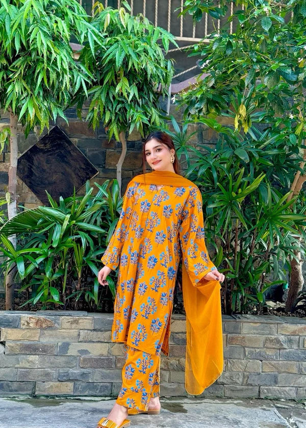 Iris (mustard) 2PC-Printed-Haveli
