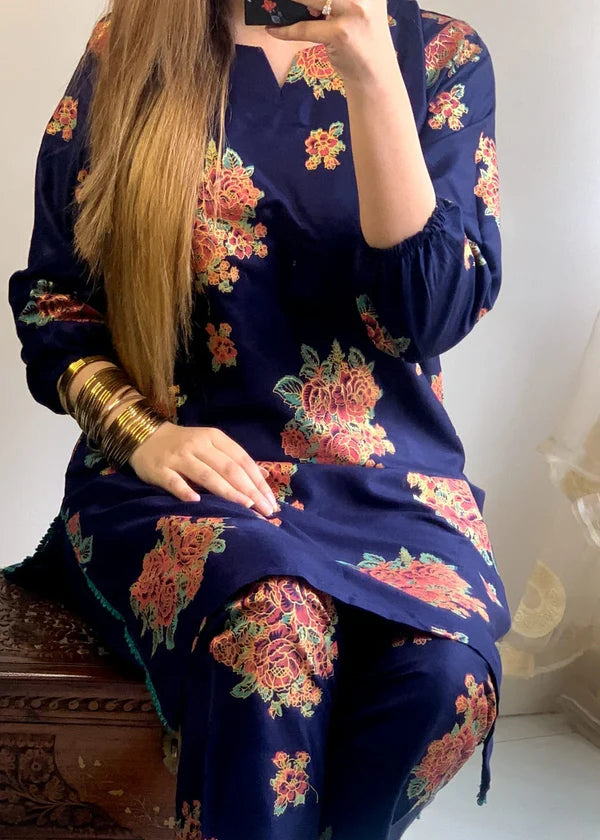 Ayzel (Navy blue) 2pc-Printed- Haveli