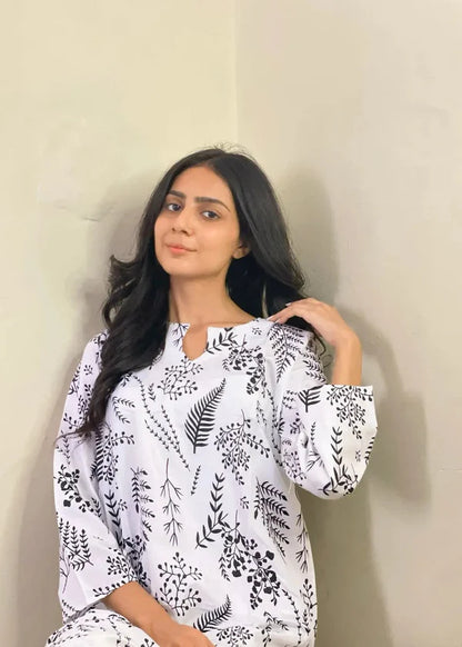 Leave (white) 2PC-Printed-Haveli