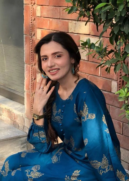 Sparrow (teal) 2PC-Printed-Haveli