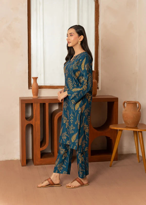 Leave (teal) 2PC-Printed-Haveli