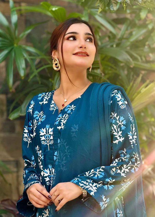 Iris (Teal) 2PC-Printed-Haveli