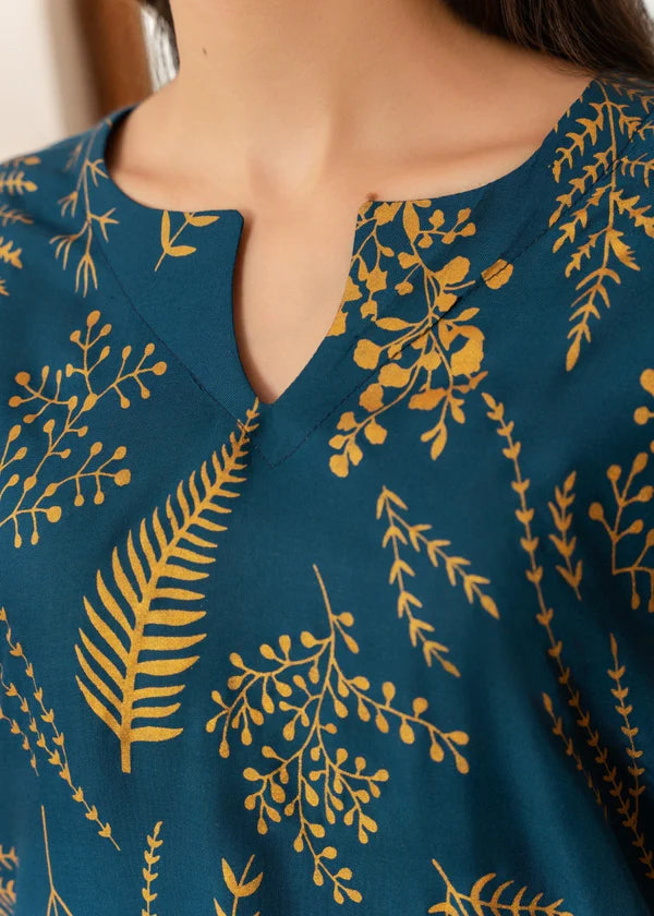 Leave (teal) 2PC-Printed-Haveli