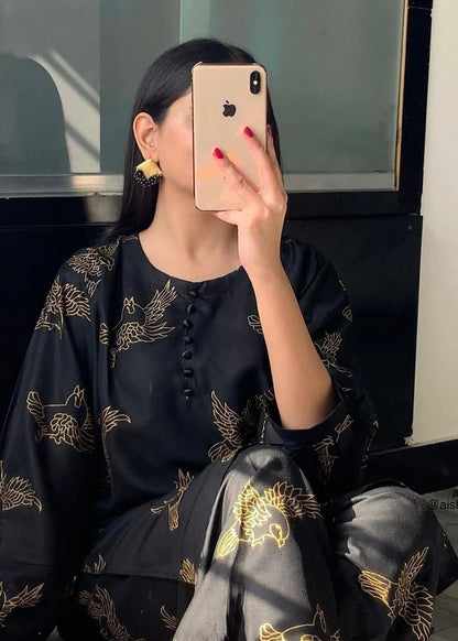 Sparrow (Black) 2PC-Printed-Haveli