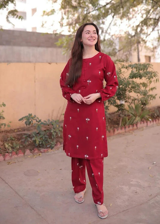 Floral (Red ) 2PC-Embroidered-Haveli