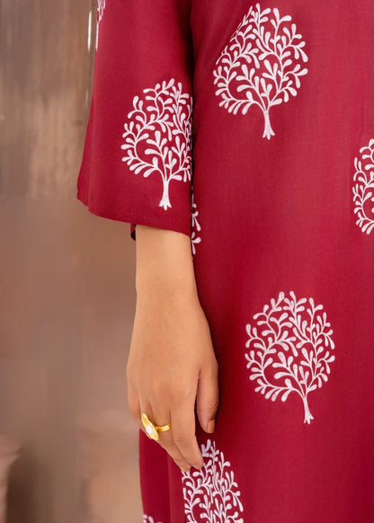 Tree Maroon 2PC - Printed