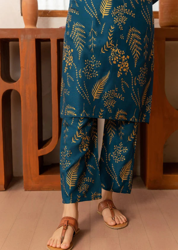 Leave (teal) 2PC-Printed-Haveli