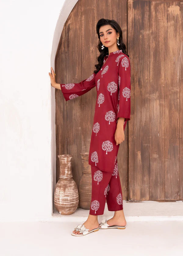 Tree (maroon) 2PC-Printed-Haveli