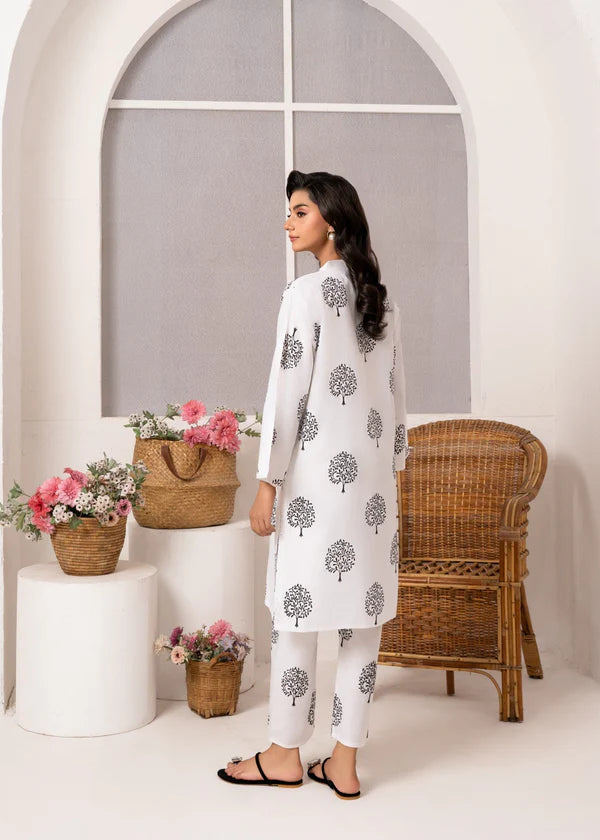 Tree (White) 2PC-Printed-Haveli