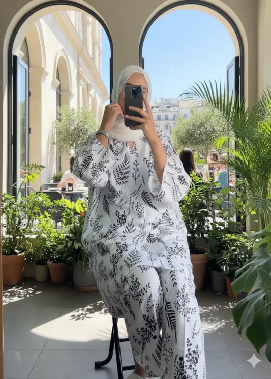 leave white print suite Arabic lawn